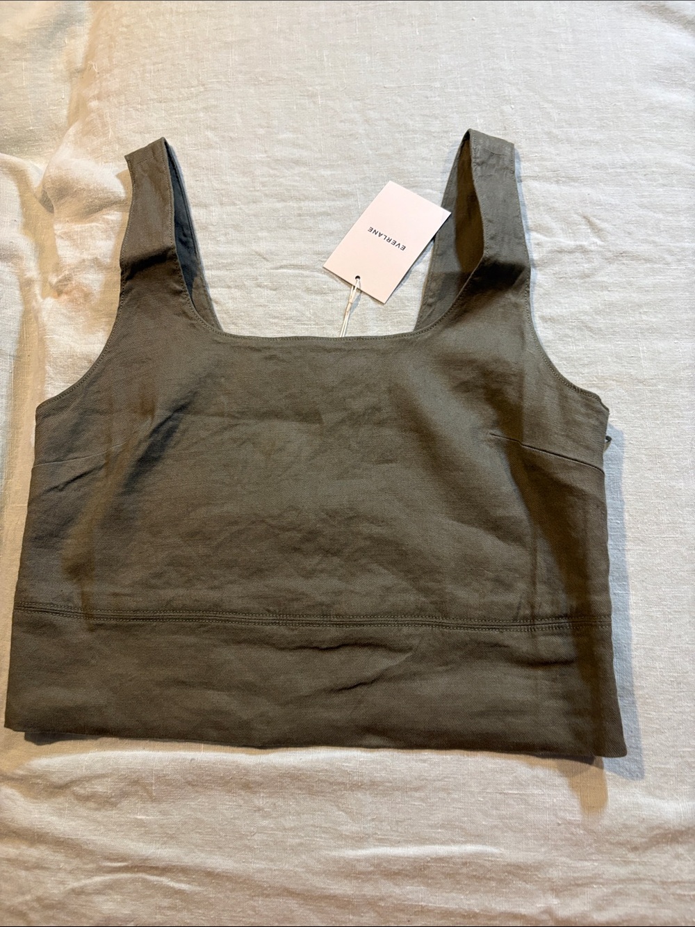 Everlane Olive Square-Neck Linen-blend Crop Top, Sz 8 NWT